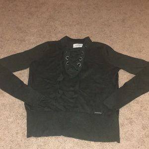Olive Green Abercrombie and Fitch Lace up Sweater